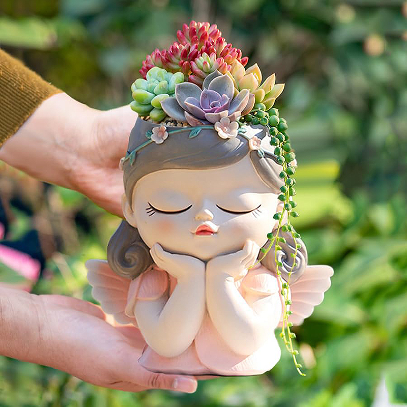 Desk Setup Plant - 7 inch Cute Angel Girl Face