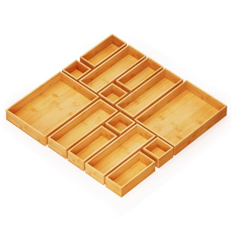 Drawer Organizer Bamboo - 14-Piece Bamboo Drawer Organizer Storage Boxes