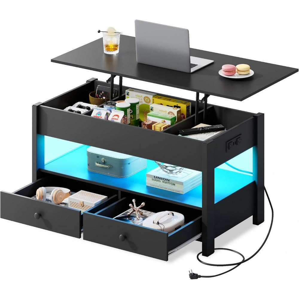 Desk Setup Shelves - WLIVE Black Lift Top Coffee Table