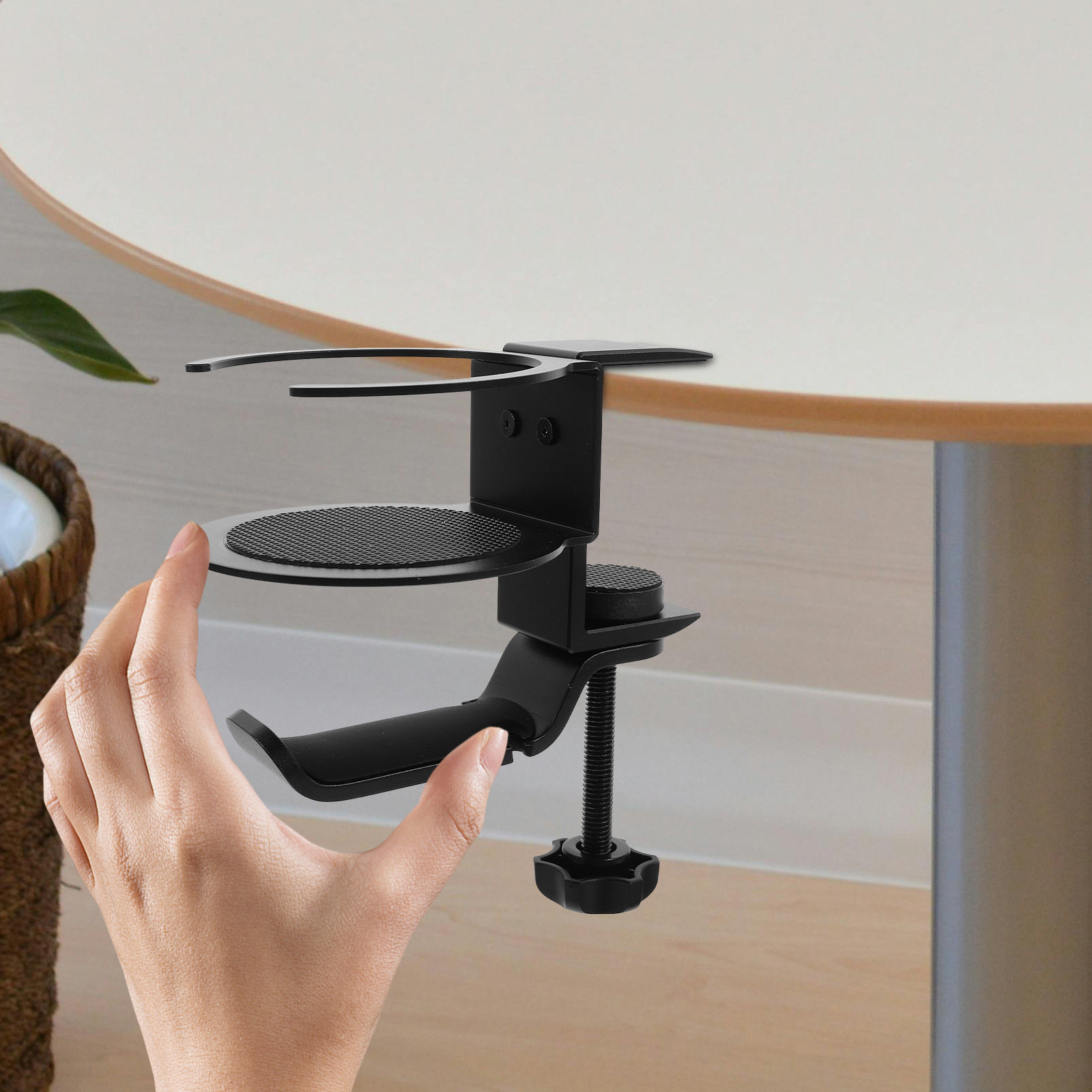 Desk Setup Headphone Stand - Desk Clamp Cup Holder Headphone Stand