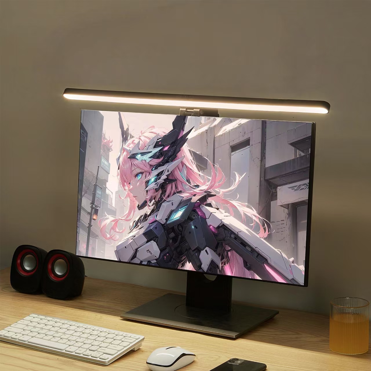 Desk Setup White - LED Monitor Light Hanging Desk Lamp