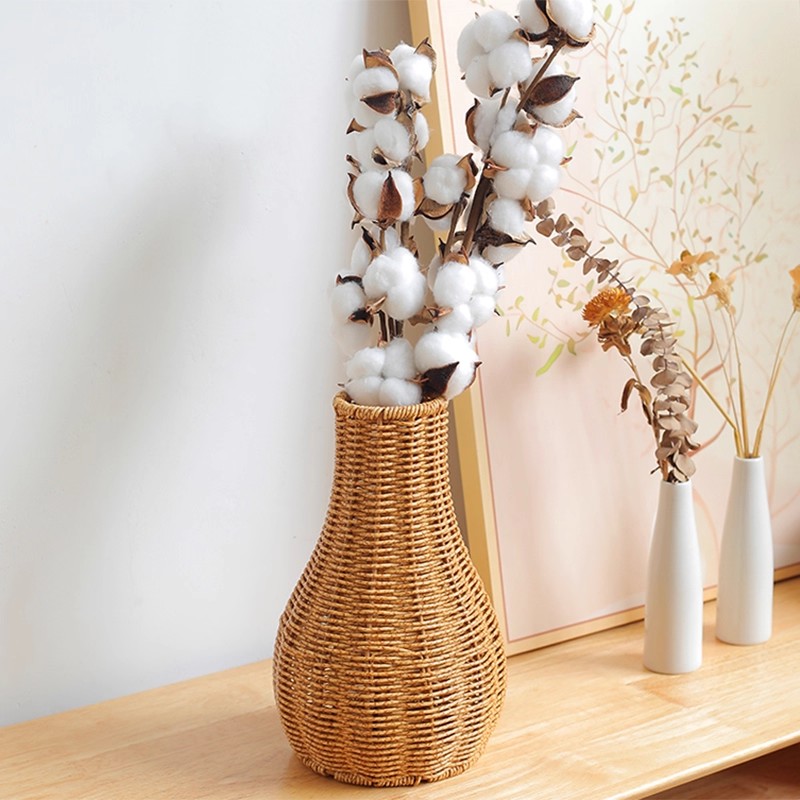 Desk Setup Plant - Handmade Flower Pot Vintage Imitation Rattan