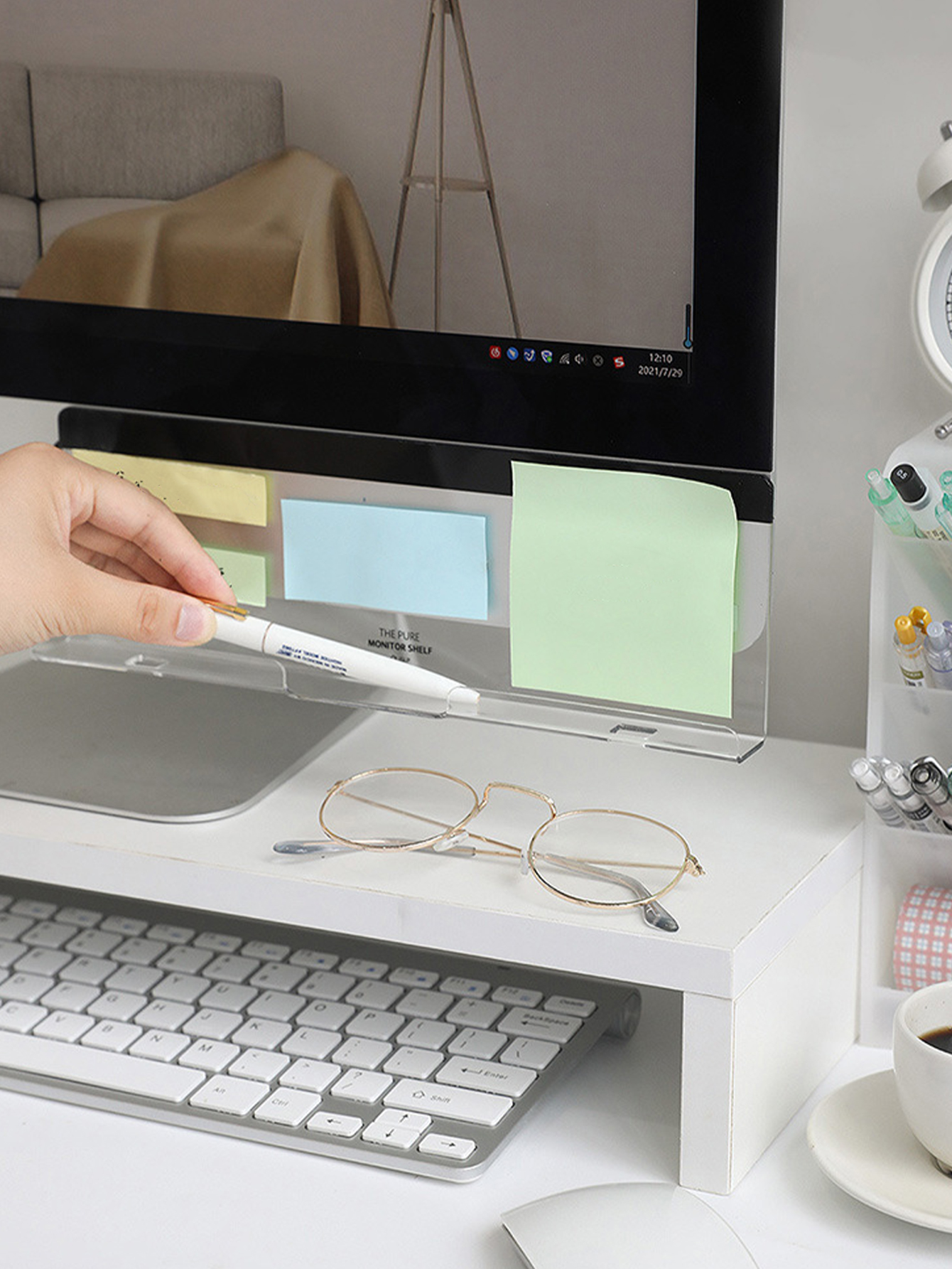 Sticky Memo Holder - Clear Acrylic Monitor Memo Board, Dual-Side