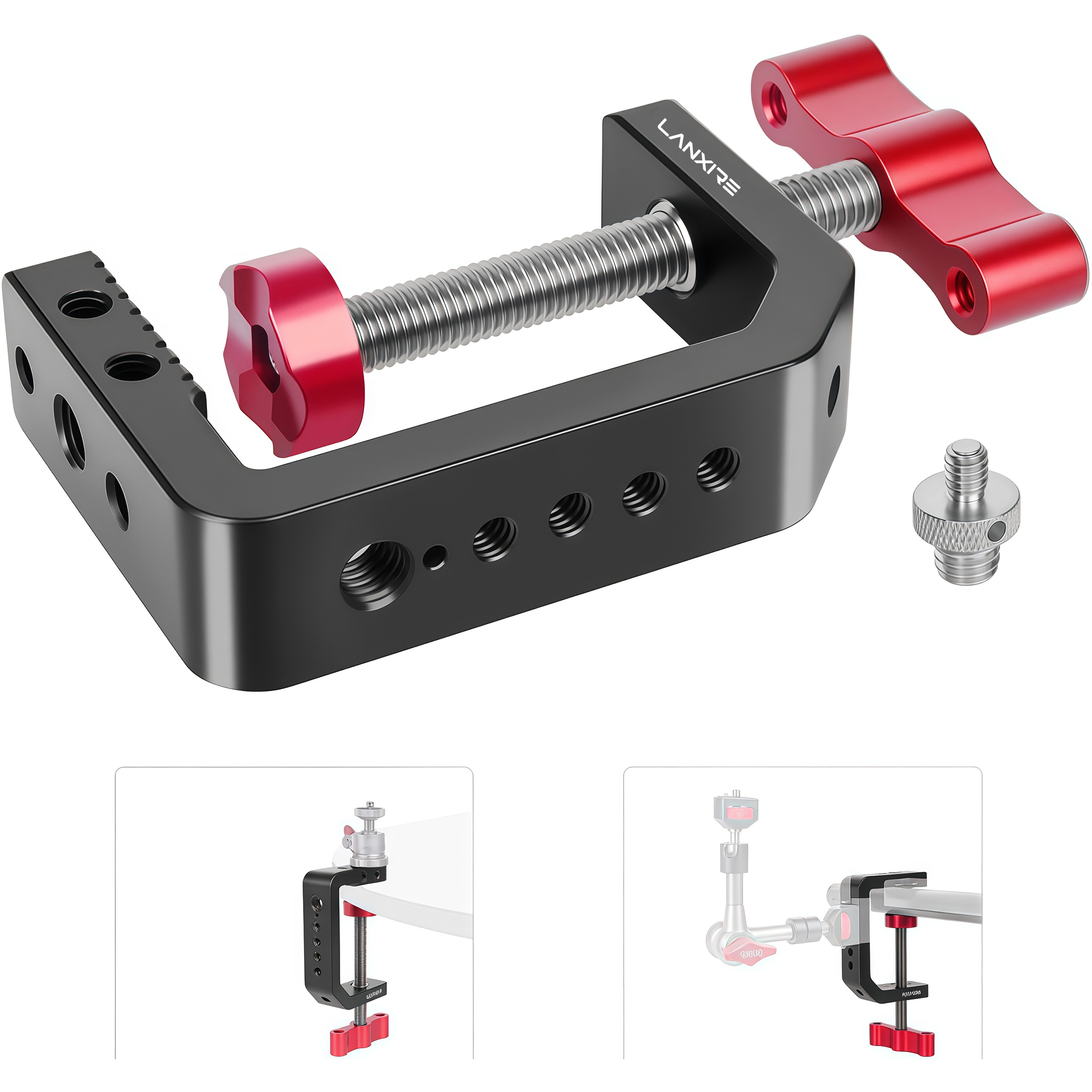 Monitor Arm Clamp - Lanxire Aluminum C-Clamp Desk Mount, 1/4”
