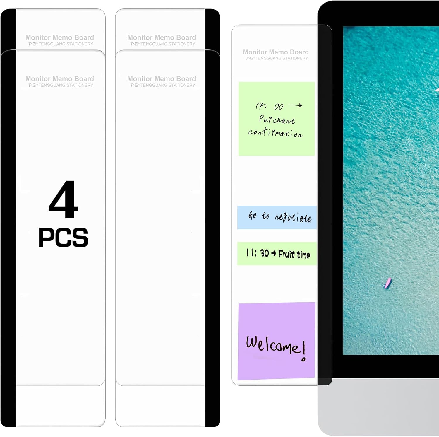 Sticky Memo Holder - Acrylic Monitor Memo Board, 4 Pcs