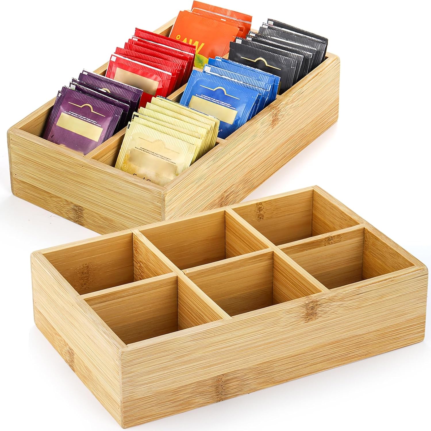 Drawer Organizer Bamboo - Bamboo Tea Bag Organizer 2 Pack