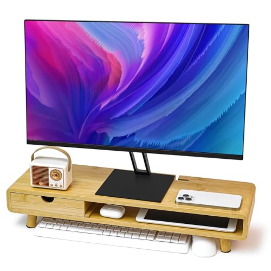 Monitor Riser Wood - Monitor Stand with Drawer for Desk
