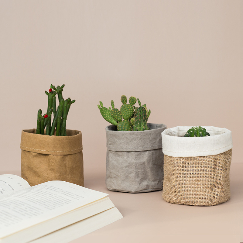 Desk Setup Plant - Retro Kraft Paper Flower Basket Desktop