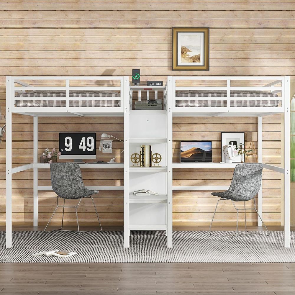Desk Setup Shelves - Twin Size Metal Bed with Desk,