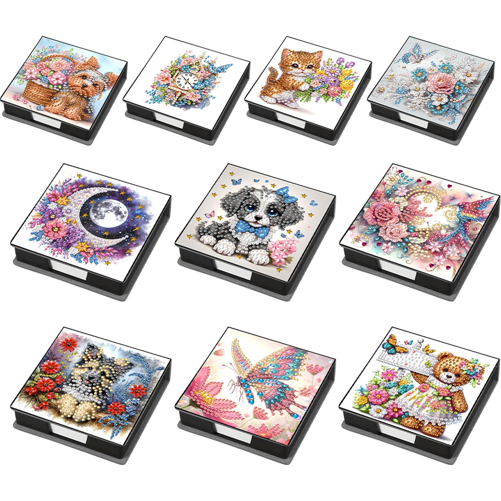 Sticky Memo Holder - PU Flowers Diamond Painting Notecard Box