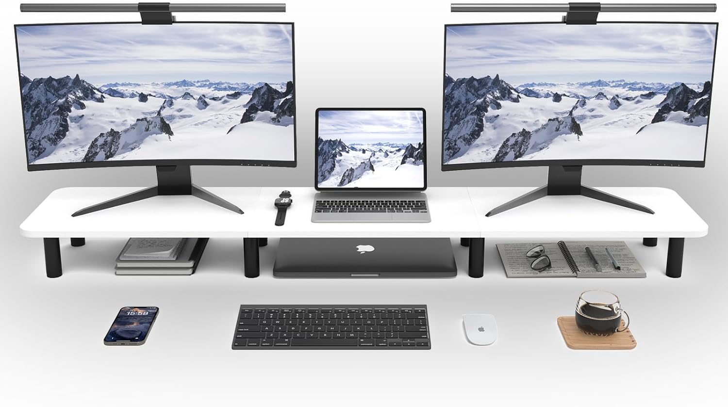 Monitor Riser Wood - Dual Monitor Stand Riser 43.7 inch