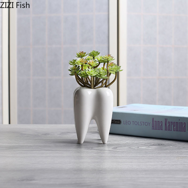 Tooth Shaped Ceramic Flower Po - Desk Setup Plant 리뷰 및 가격