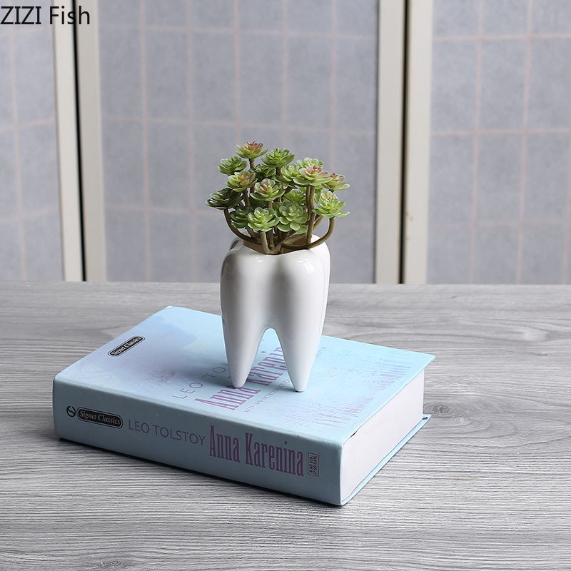 Tooth Shaped Ceramic Flower Po - Desk Setup Plant 리뷰 및 가격