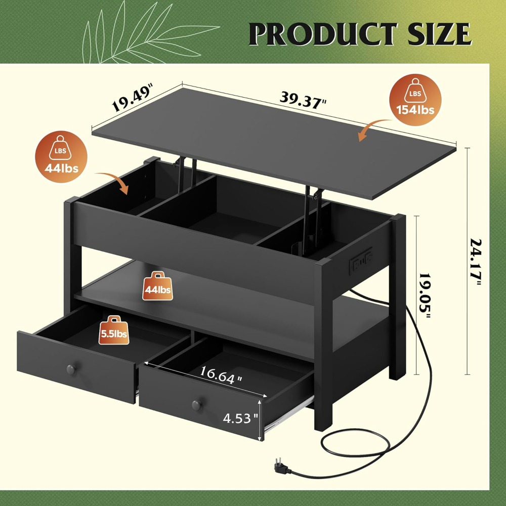 WLIVE Black Lift Top Coffee Ta - Desk Setup Shelves 리뷰 및 가격