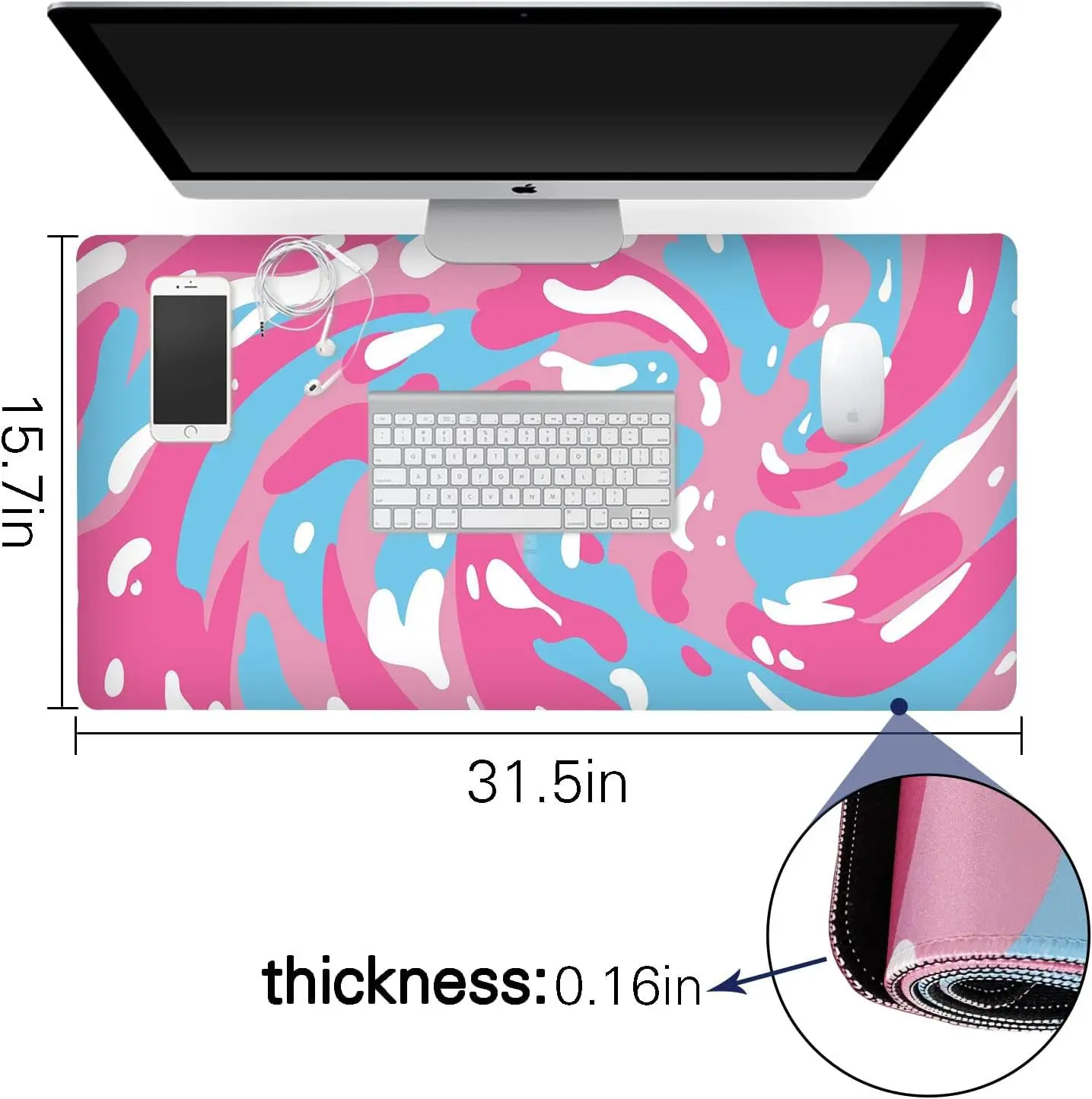 Stylish Pink Blue White Abstra - Desk Setup Blue 리뷰 및 가격