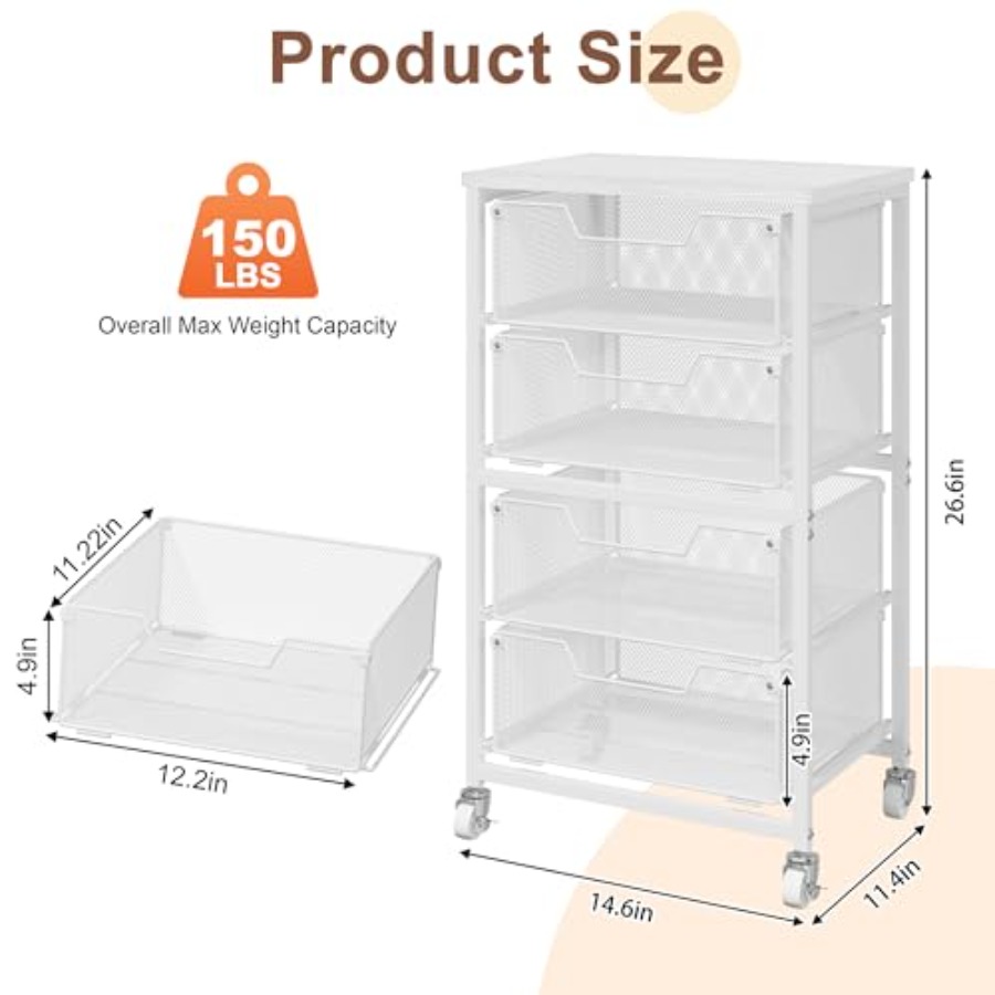 4-Drawer Rolling Storage Cart  - Drawer Organizer Bamboo 리뷰 및 가격
