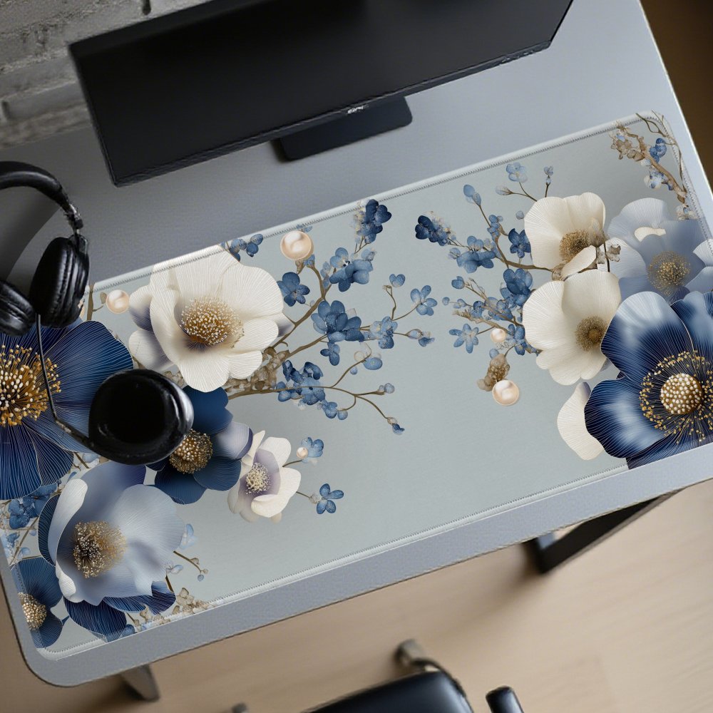 Elegant Blue Floral Desk Mat L - Desk Setup Blue 리뷰 및 가격