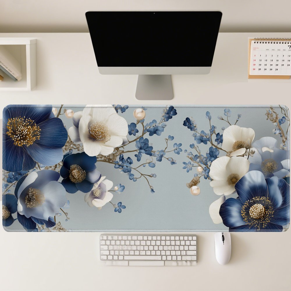 Elegant Blue Floral Desk Mat L - Desk Setup Blue 리뷰 및 가격
