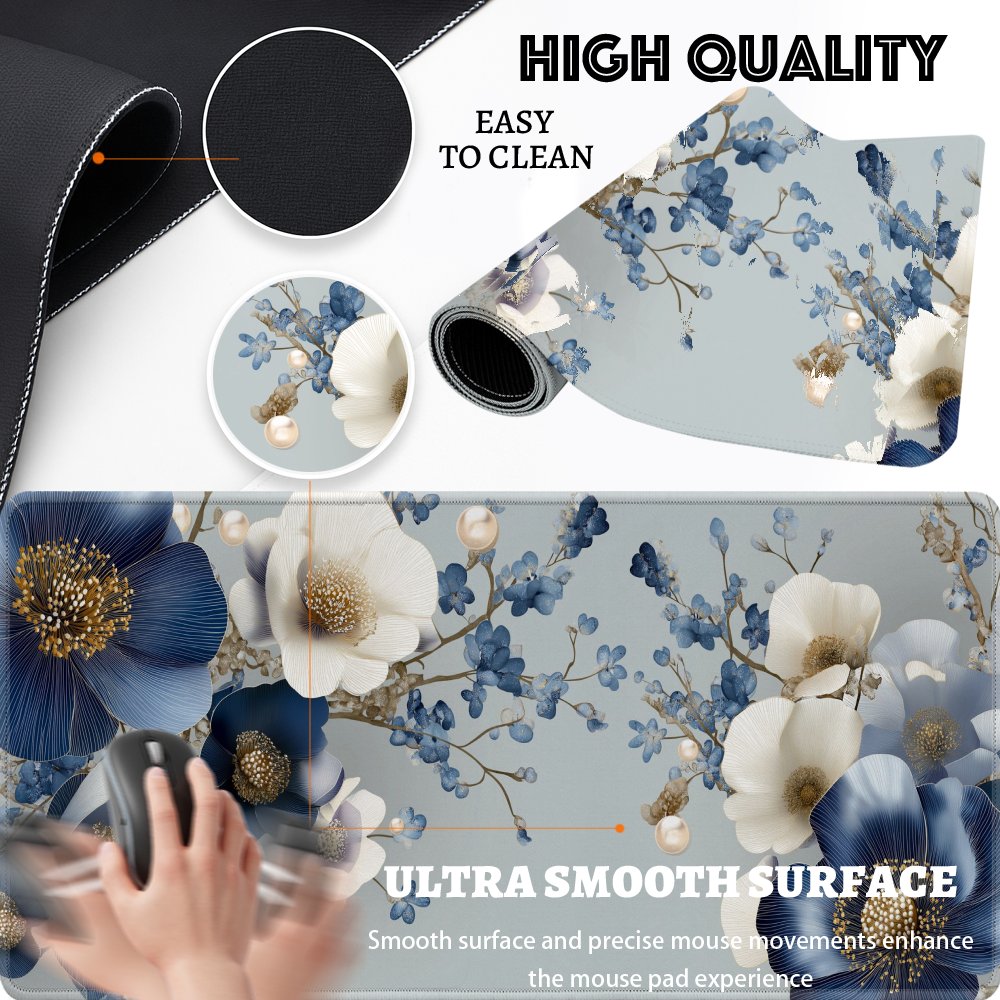 Elegant Blue Floral Desk Mat L - Desk Setup Blue 리뷰 및 가격