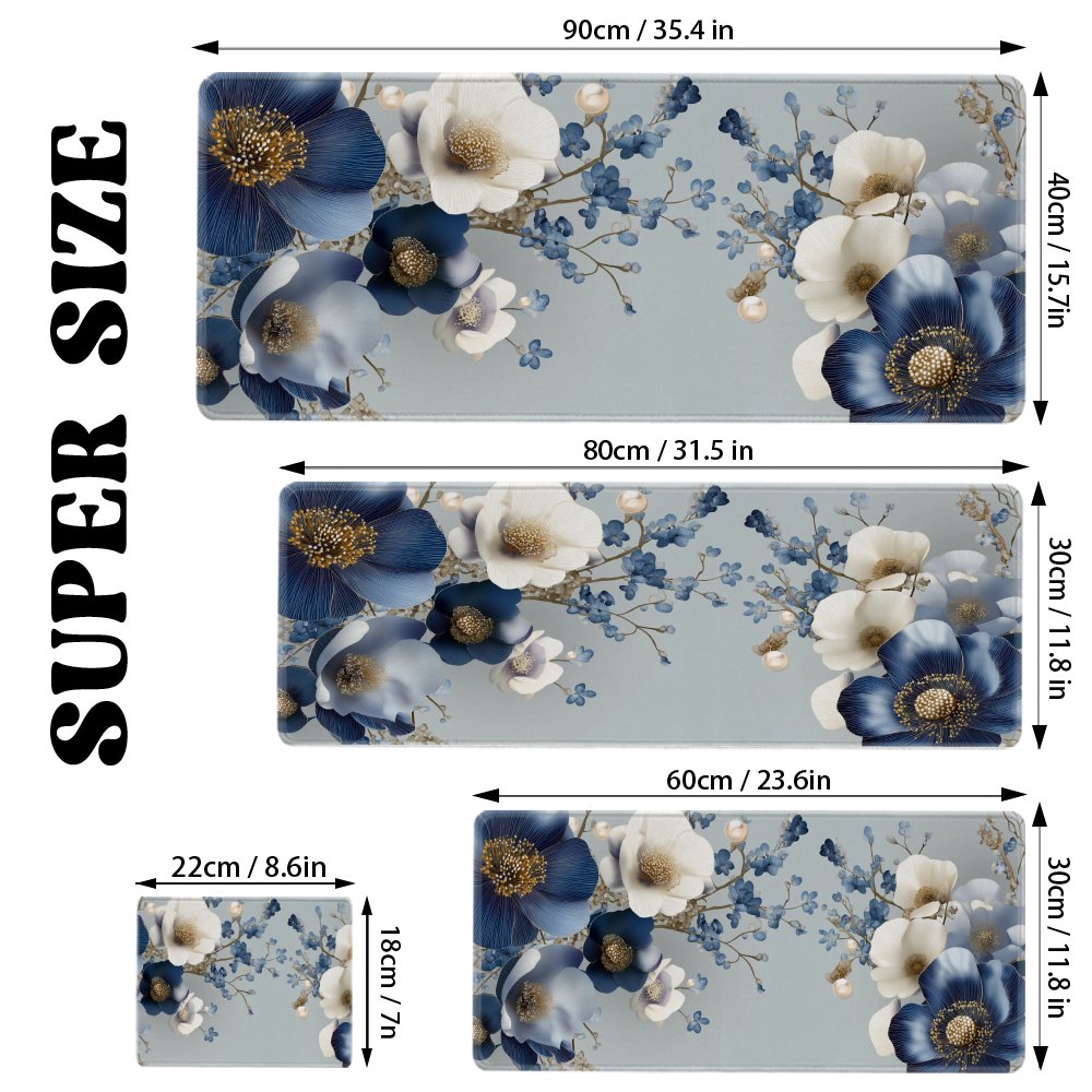 Elegant Blue Floral Desk Mat L - Desk Setup Blue 리뷰 및 가격