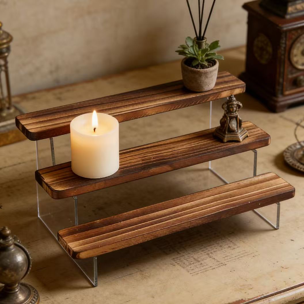 Charred Wooden Step Display St - Desk Setup Shelves 리뷰 및 가격