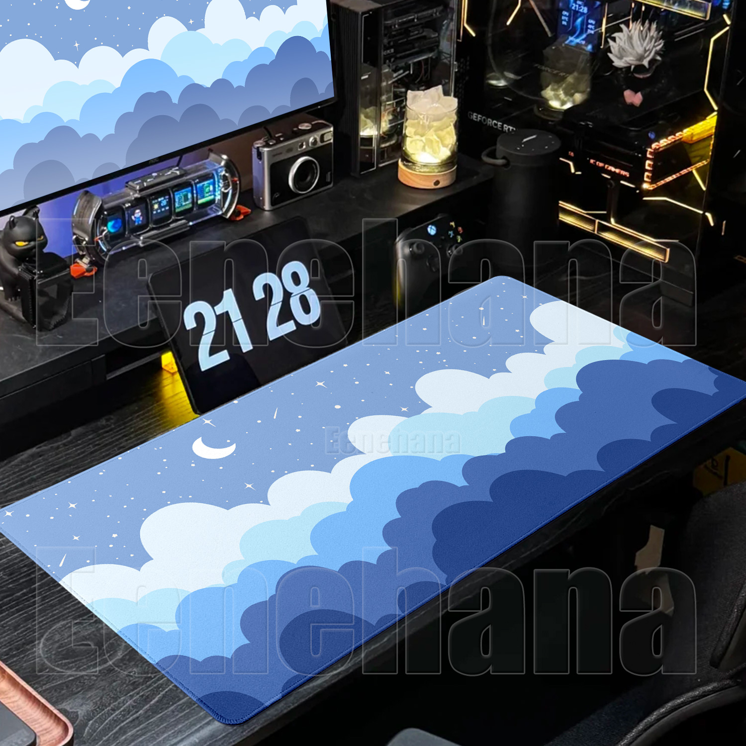 Blue Clouds Moon Mouse Pad PC  - Desk Setup Blue 리뷰 및 가격