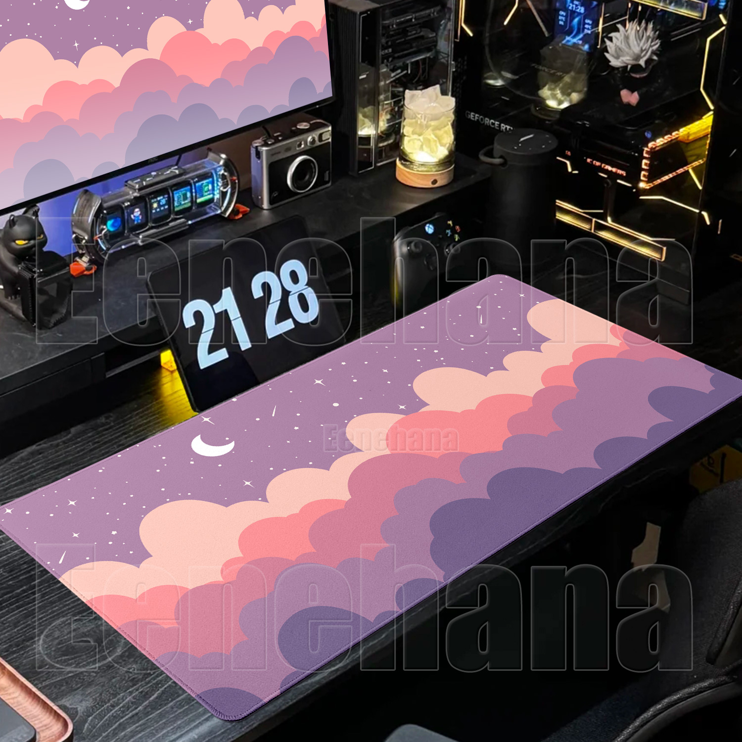 Blue Clouds Moon Mouse Pad PC  - Desk Setup Blue 리뷰 및 가격