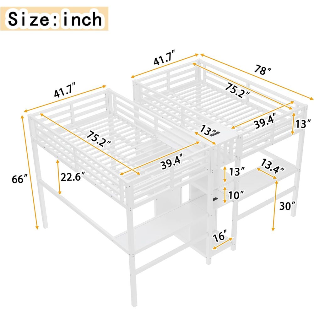 Twin Size Metal Bed with Desk, - Desk Setup Shelves 리뷰 및 가격