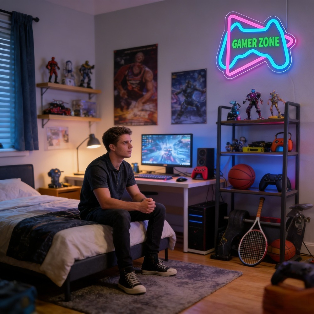Gamer Zone Neon Sign USB Gifts - Desk Setup Blue 리뷰 및 가격