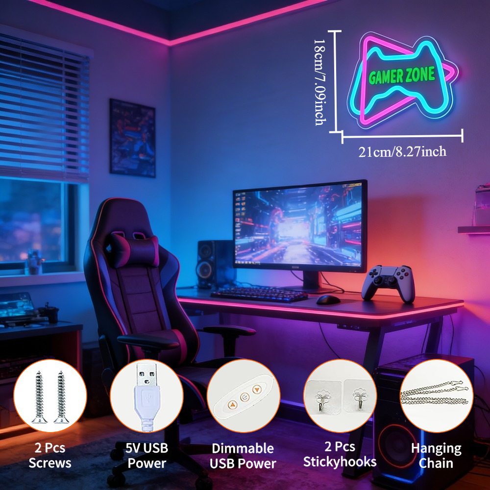 Gamer Zone Neon Sign USB Gifts - Desk Setup Blue 리뷰 및 가격