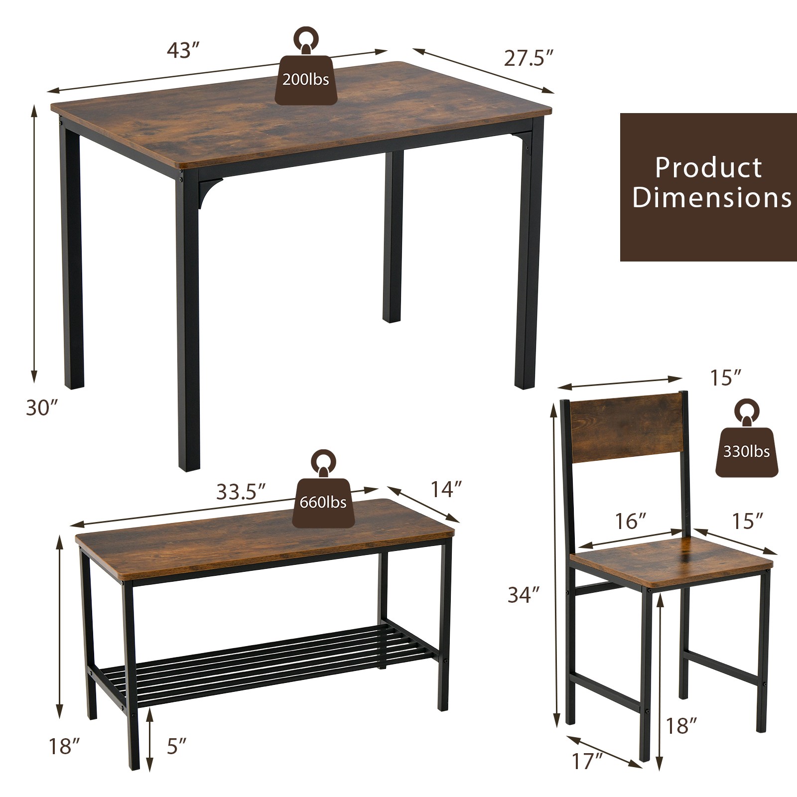4pcs Dining Table Set Rustic D - Desk Setup Requirements 리뷰 및 가격