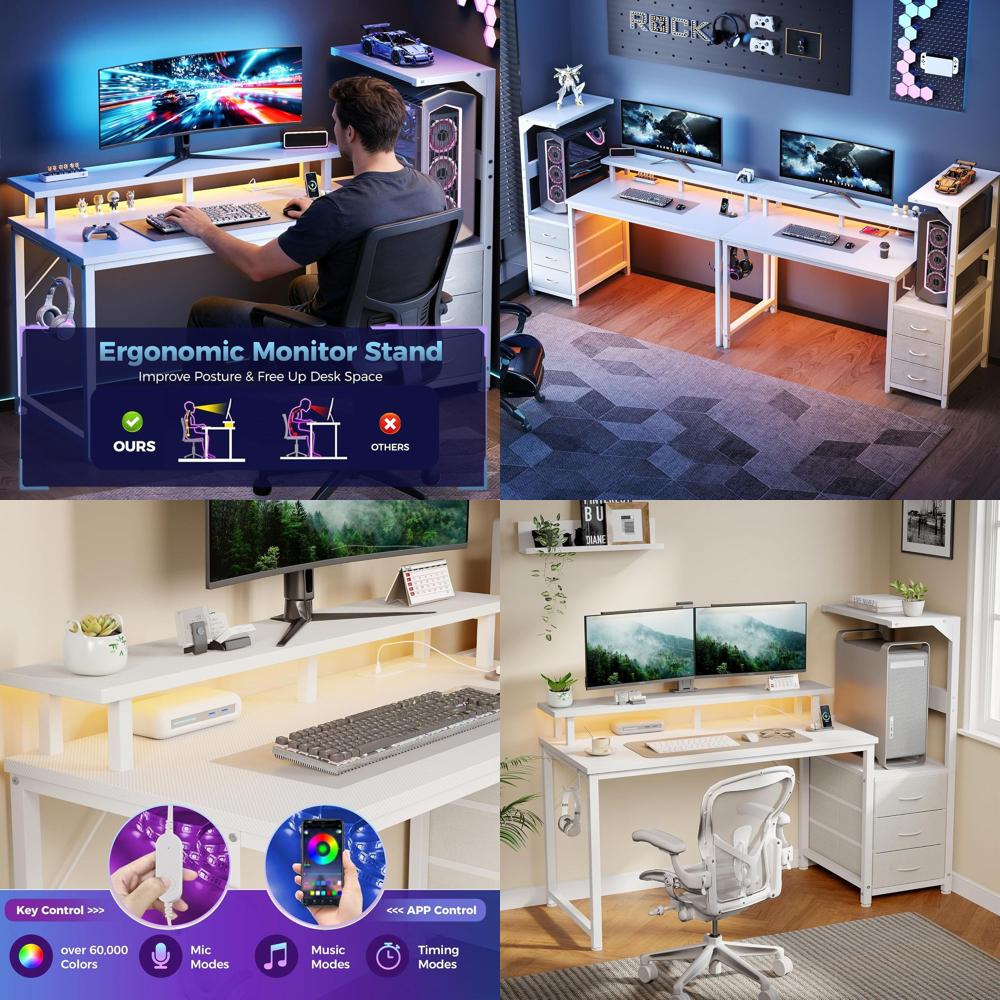 White 52 L-Shaped Gaming Desk  - Desk Setup White 리뷰 및 가격