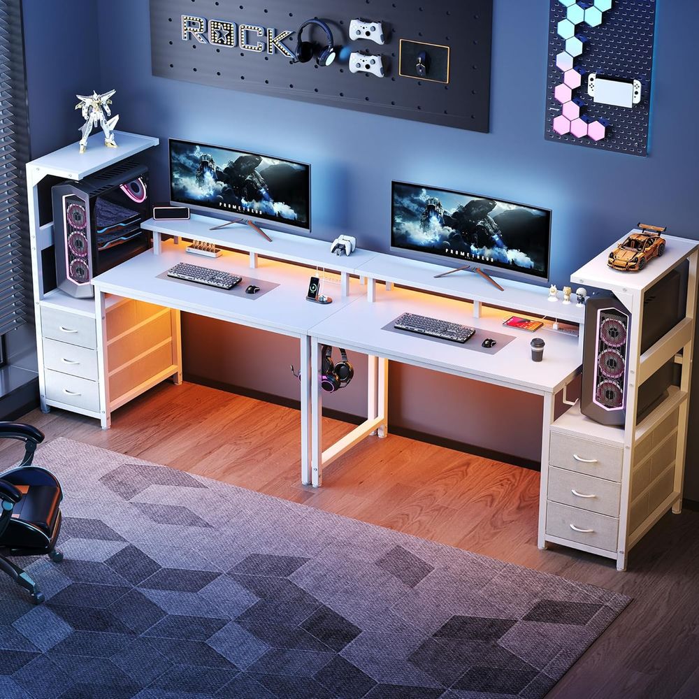 White 52 L-Shaped Gaming Desk  - Desk Setup White 리뷰 및 가격