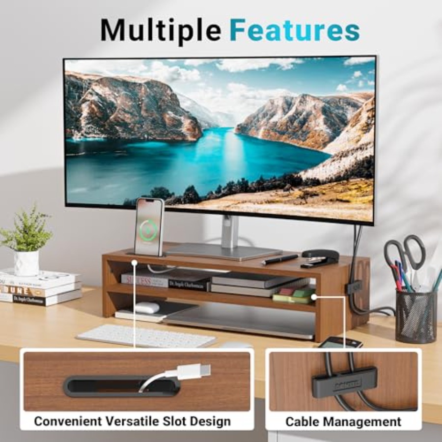 Wood Monitor Stand Riser, 2-Ti - Monitor Riser Wood 리뷰 및 가격